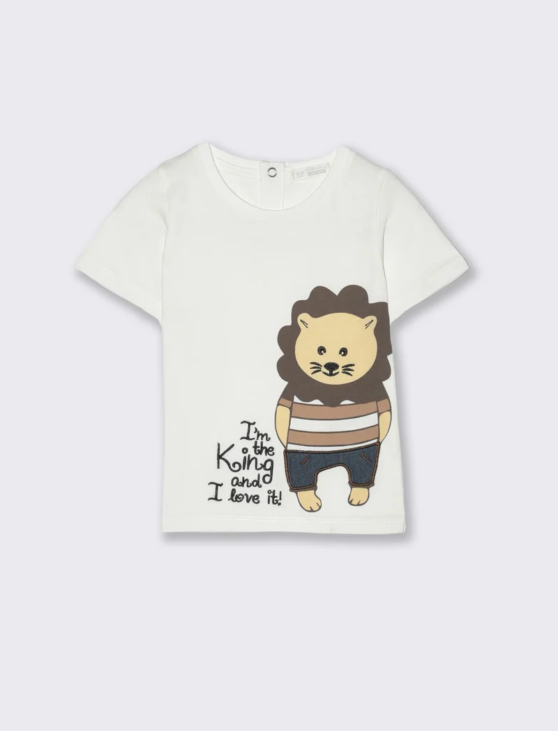 T-shirt leone da neonato - Bianco latte