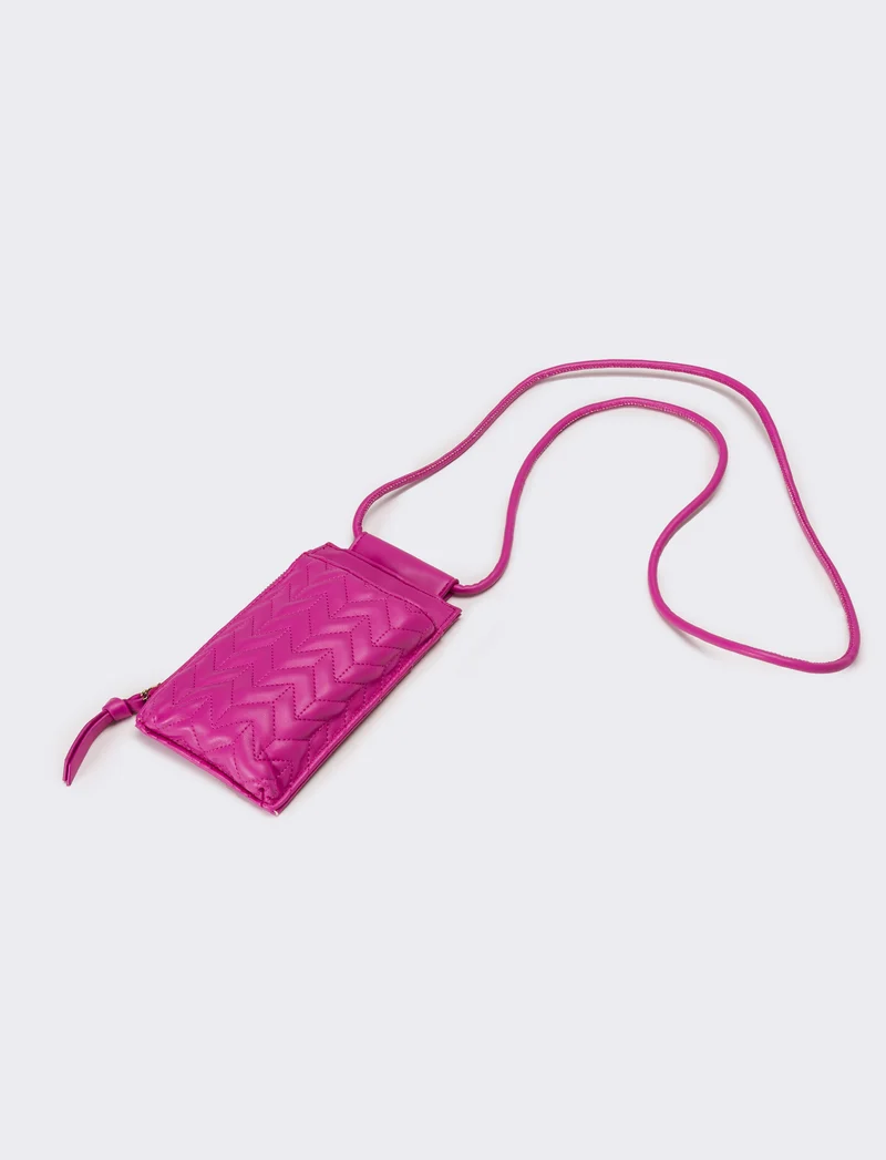 Portacarte donna portacellulare trapuntato con laccio - Fuxia