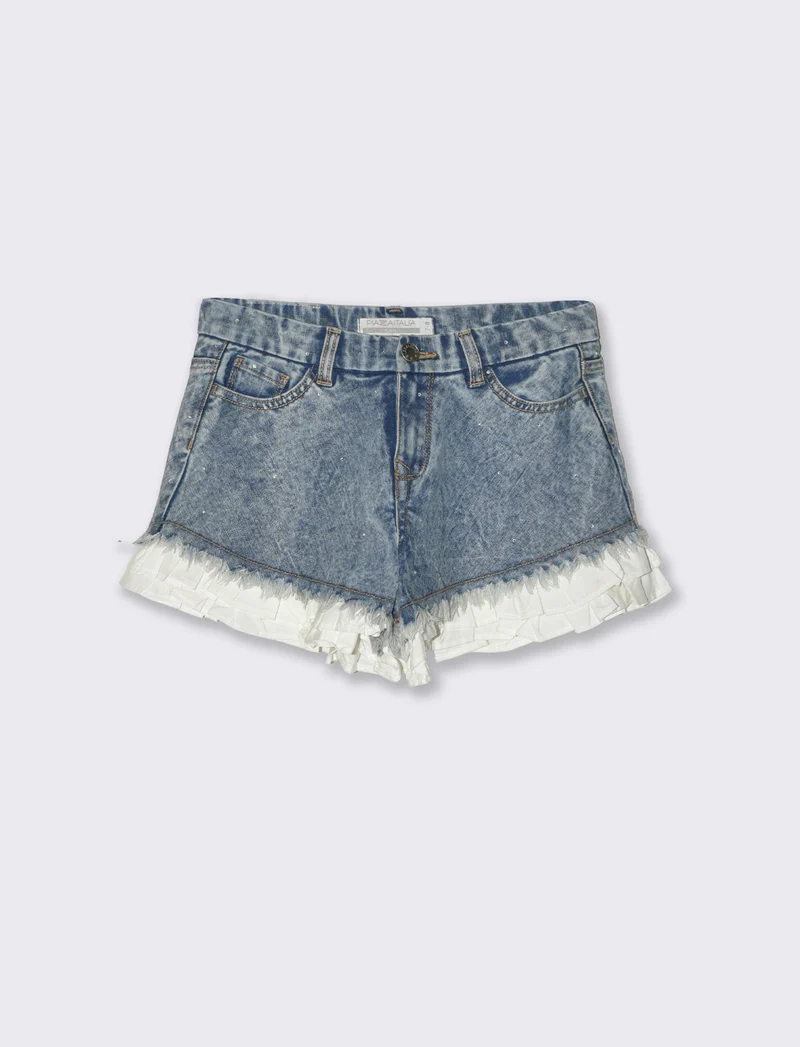 Short denim con strass da bambina - Denim