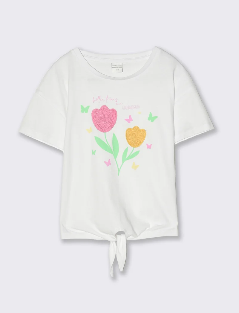 T-shirt in cotone con nodo. da bambina - Bianco latte