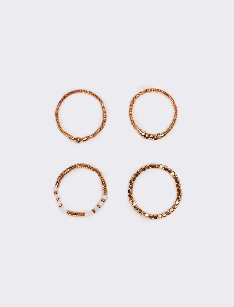 Bracciali donna 5 pezzi elastici con pietre e pepite - Rosa