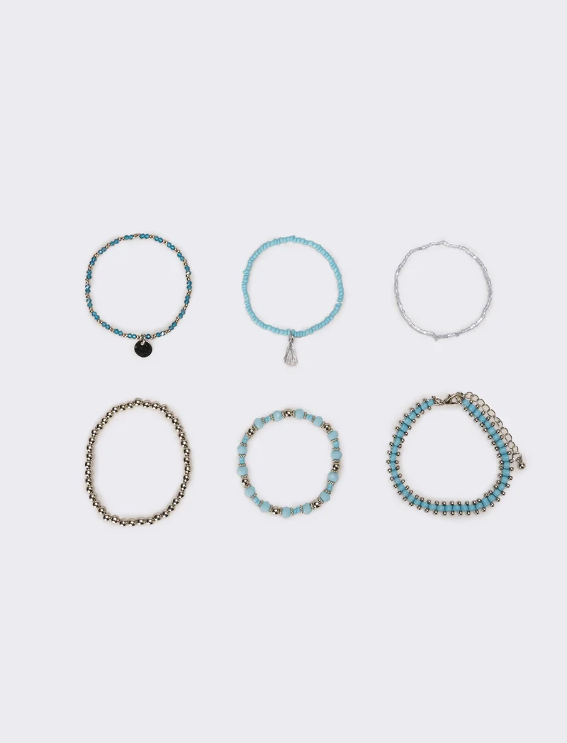 Bracciali donna 6 pezzi card con conteria - Turchese