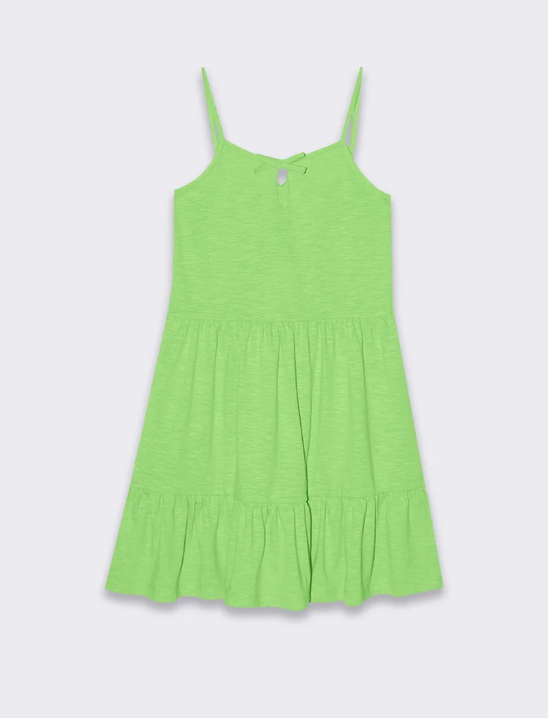 Vestito fluo con balze da bambina - Verde