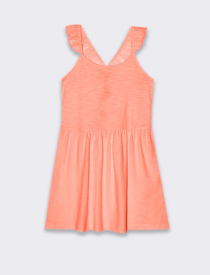 Vestito fluo con dettagli in pizzo da bambina - Arancio