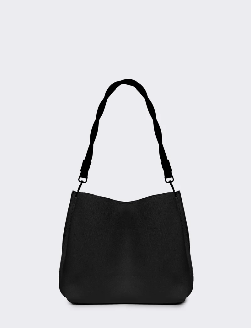 Borsa sacca con manico intrecciato - Nero