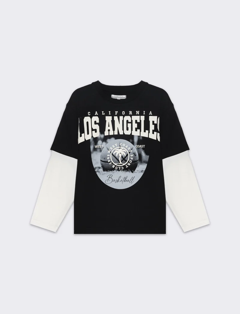 T-shirt over doppia manica da bambino - Nero
