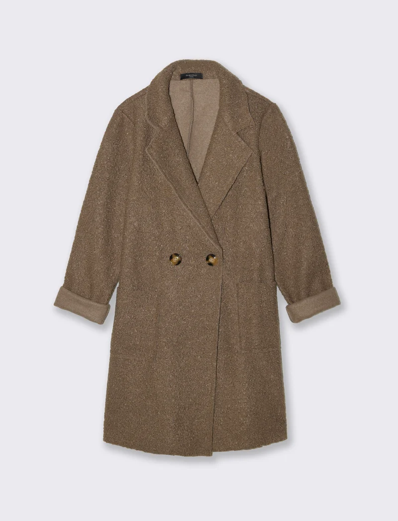 CAPPOTTO IN TESSUTO ARRICCIATO - Grigio fango