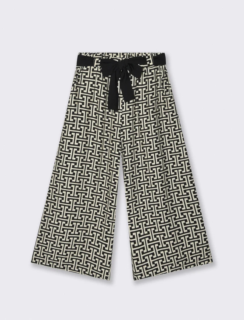 Pantalone stampato con cintura in tessuto - Geometrie