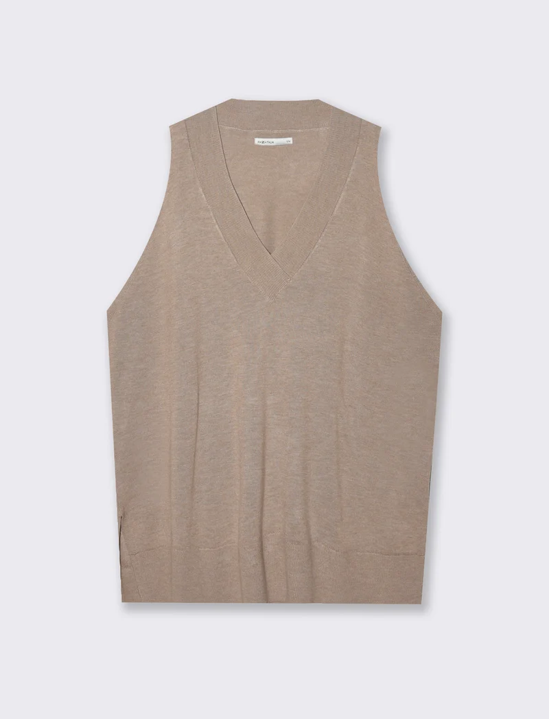 Maglia giro manica da donna - Cammello