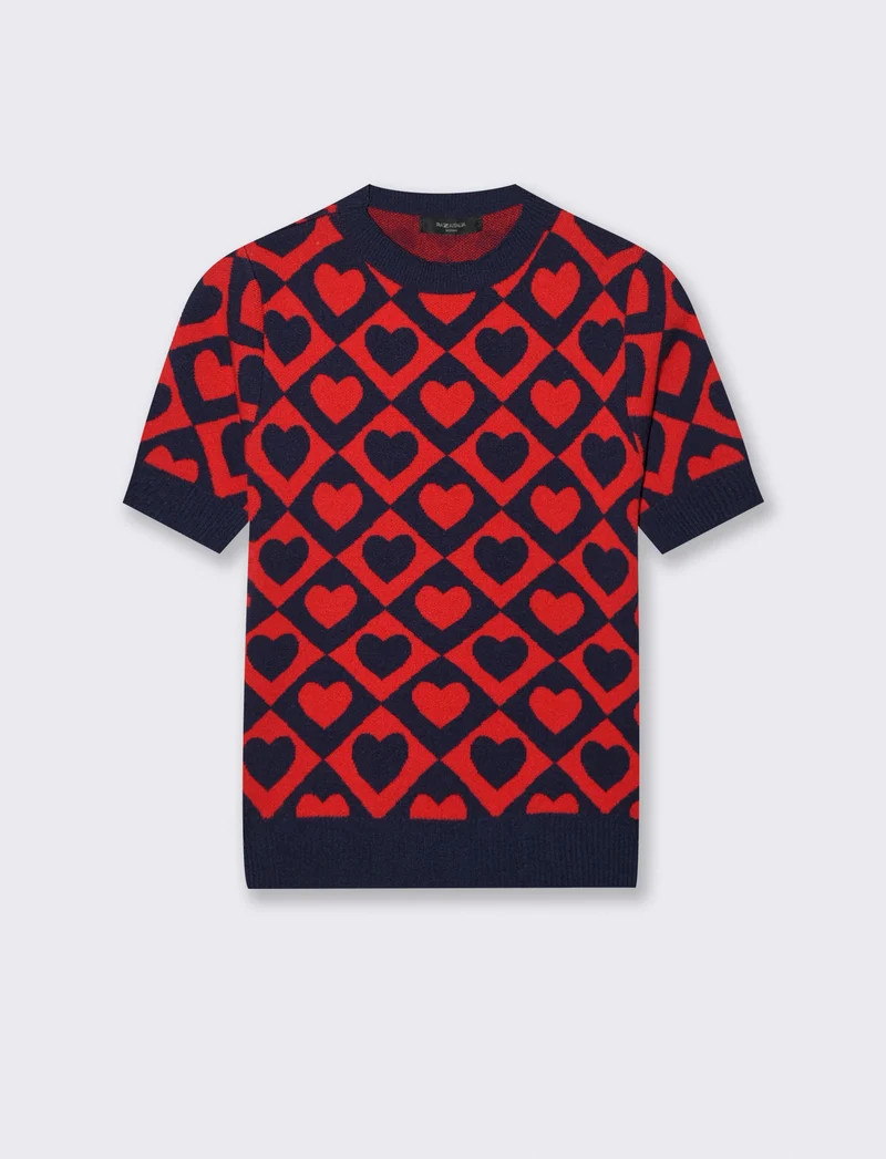 T-SHIRT IN MAGLIA - Blu-rosso