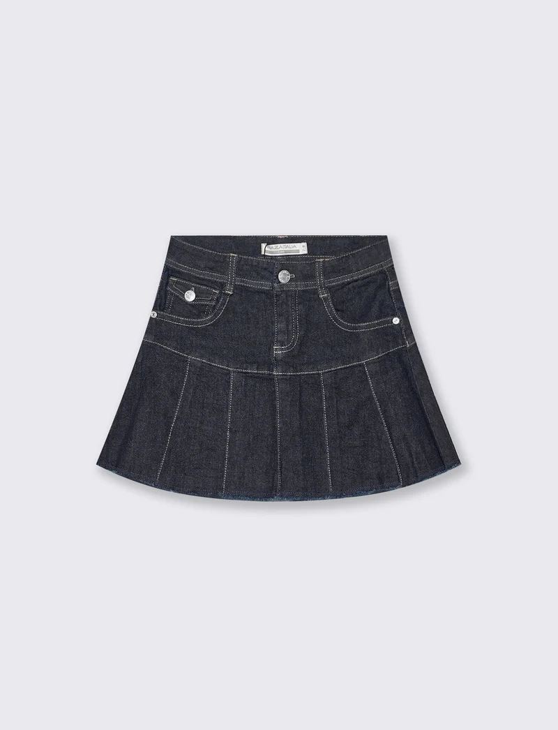 Gonna da bambina in denim a pieghe - Denim
