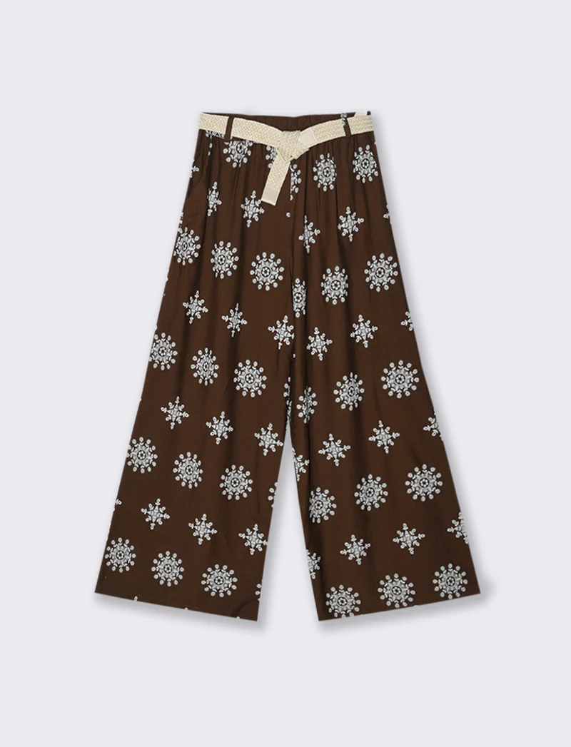 Pantalone palazzo stampato con cintura - Moro