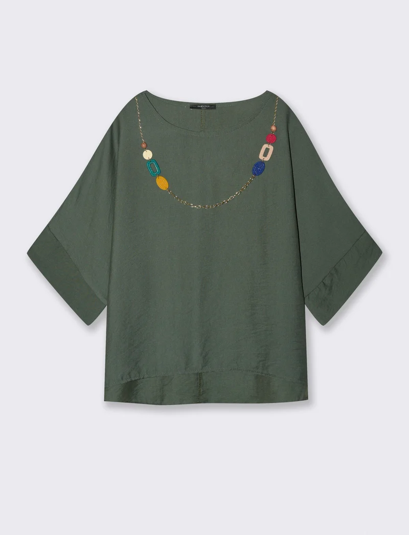 Casacca over con collana - Verde militare