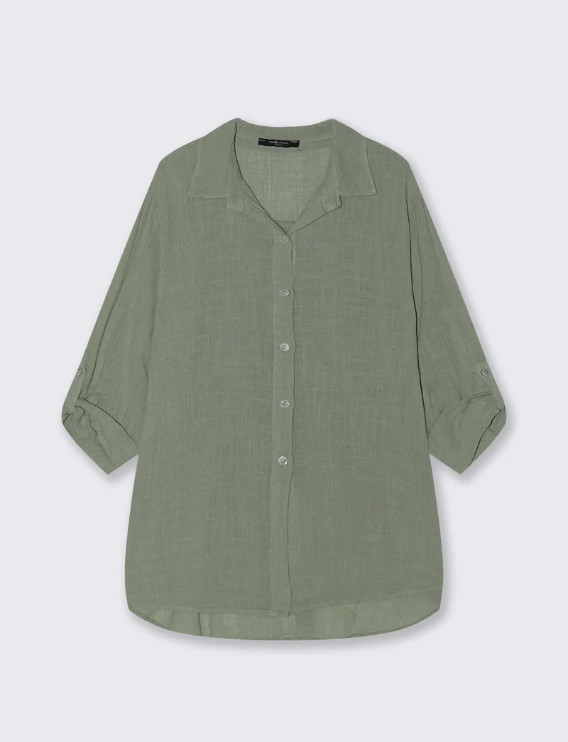 Camicia lunga in cotone per donna - Verde militare