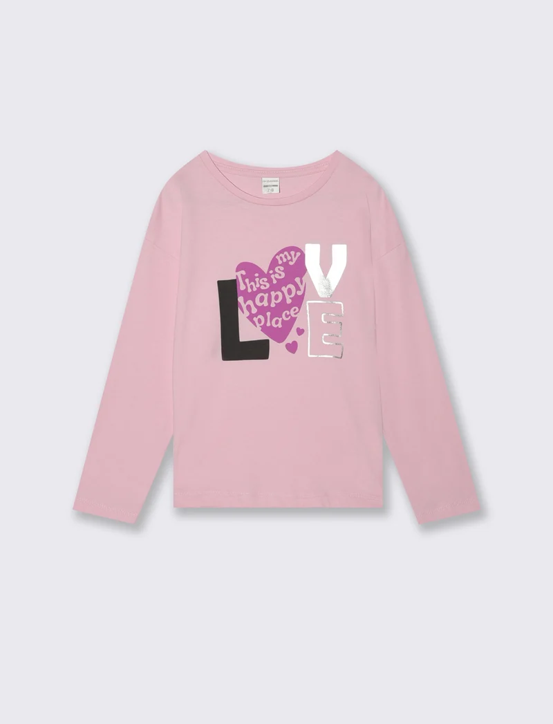 T-shirt manica lunga in cotone per bambina - Rosa