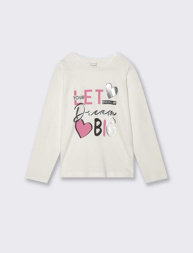 T-shirt manica lunga in cotone per bambina - Bianco latte