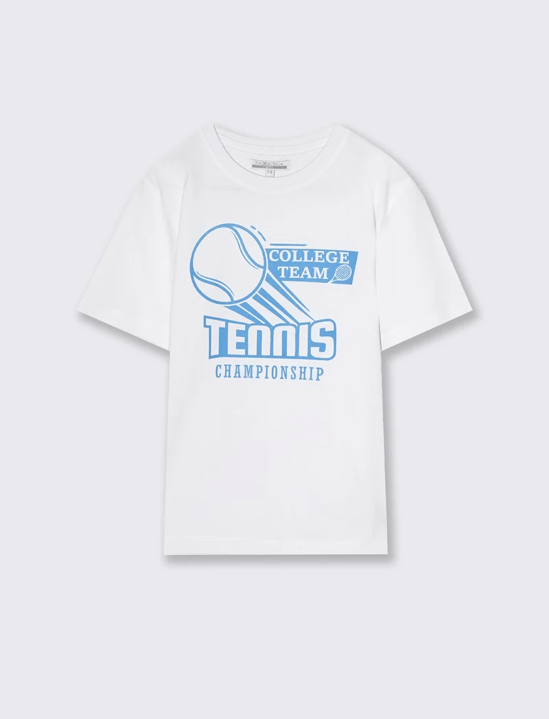 T-shirt estiva in jersey di cotone con stampa - Bianco