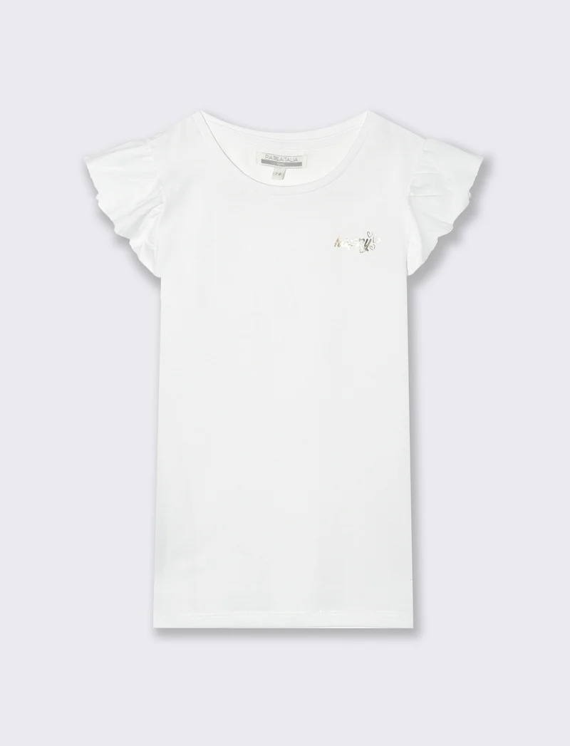 T-shirt mezza manica ad aletta da bambina - Bianco
