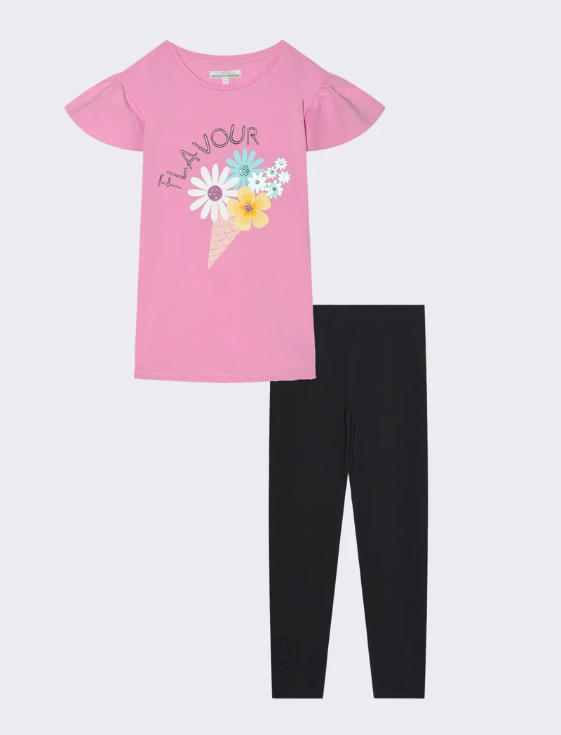 Completo t-shirt e leggings in cotone da bambina - Rosa