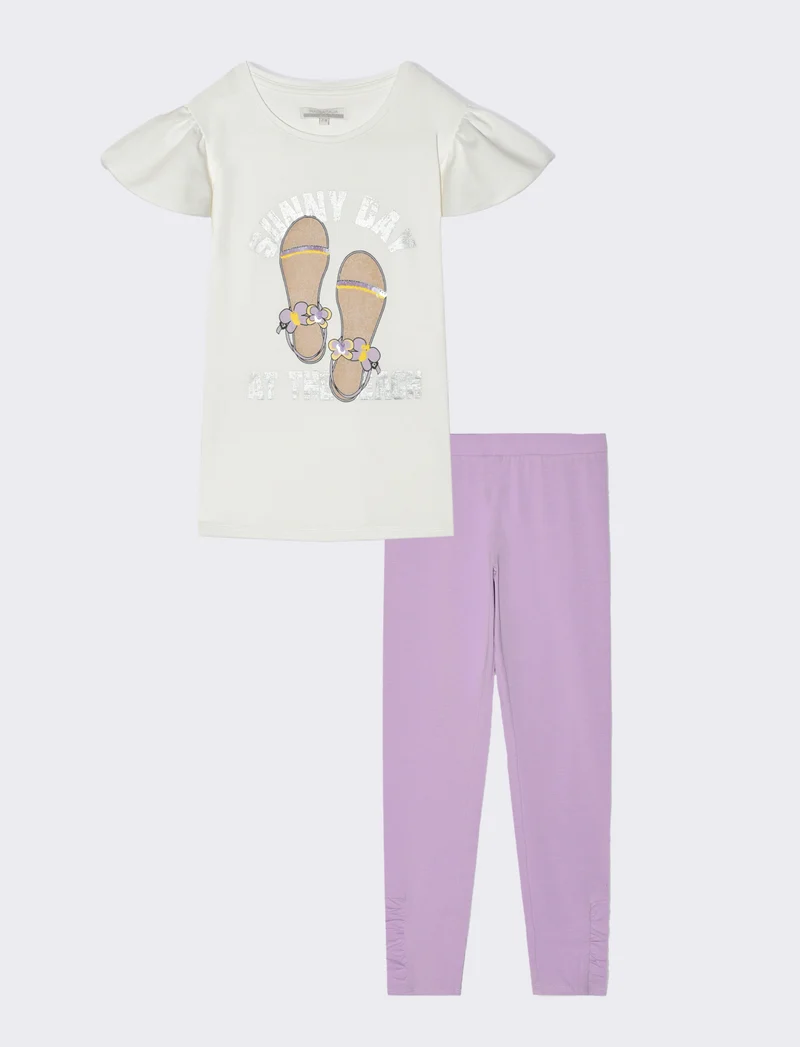 Completo t-shirt e leggings in cotone da bambina - Bianco