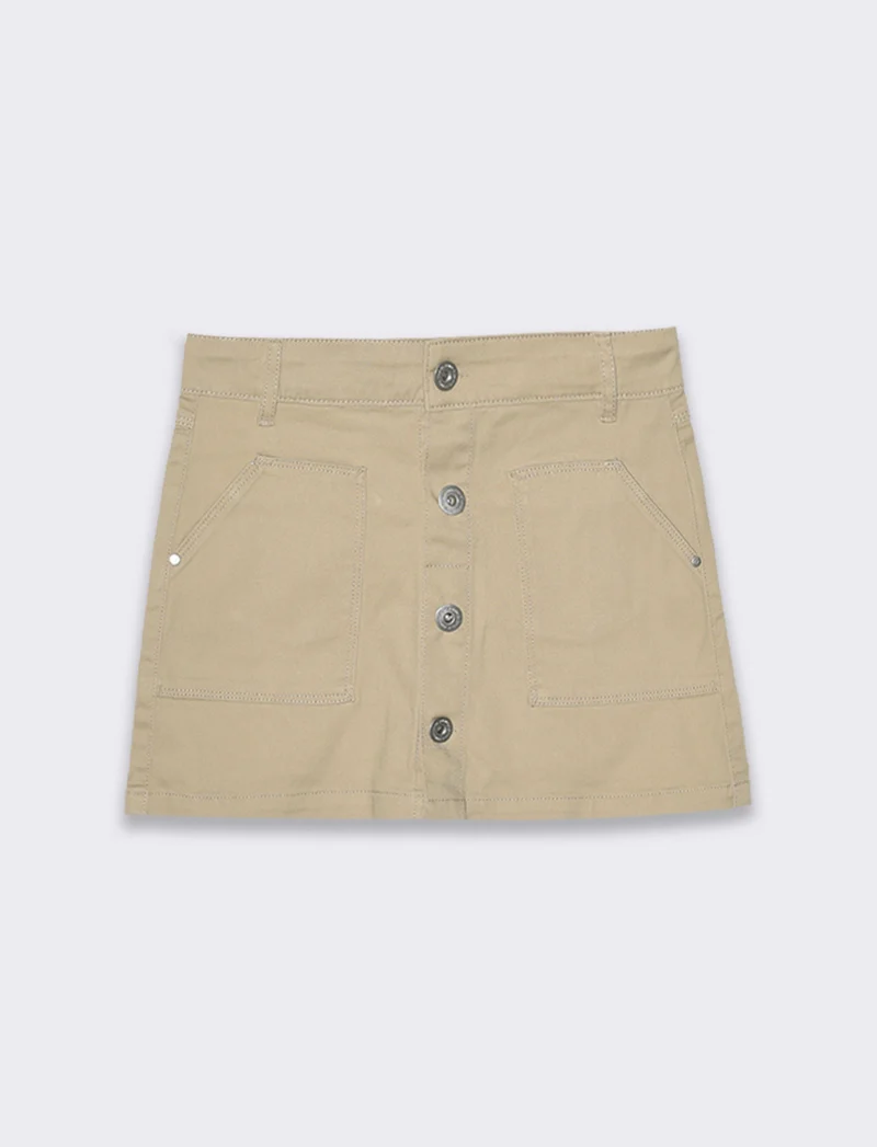 Gonna in twill di cotone elastico da bambina - Beige