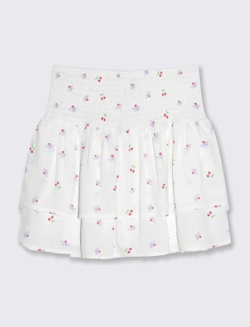 Short finta gonna in viscosa stampata da bambina - Bianco latte