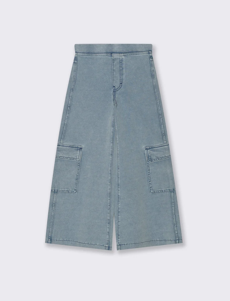Pantaloni cargo gamba larga effetto denim da bambina - Denim chiaro