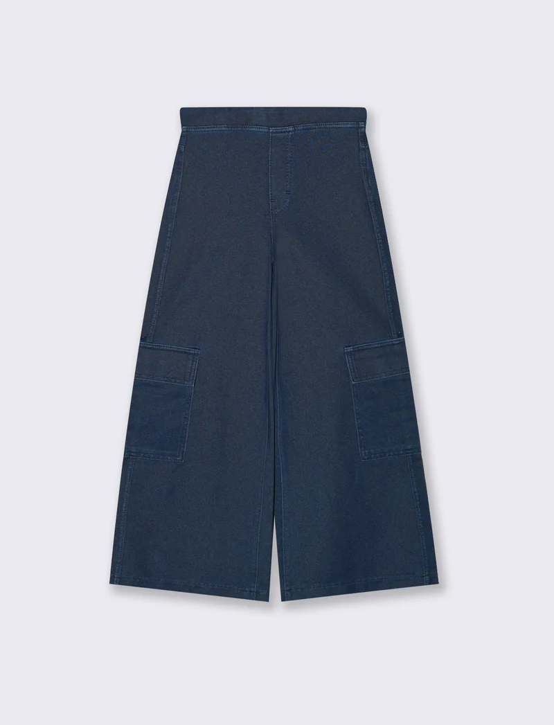Pantaloni cargo gamba larga effetto denim da bambina - Denim