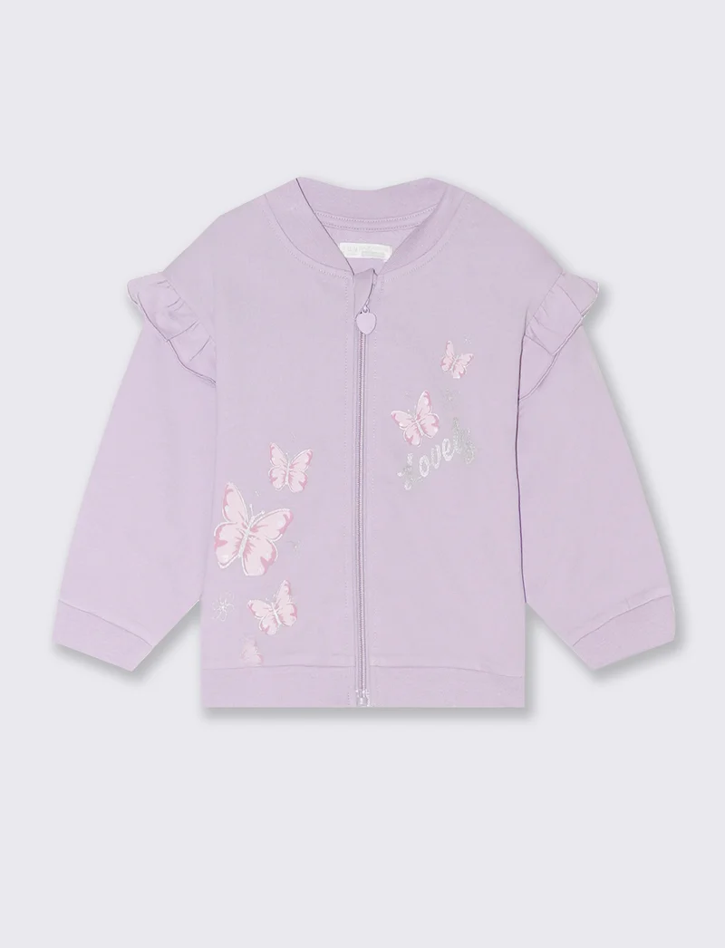 Felpa con zip e stampa da neonata - Lilla