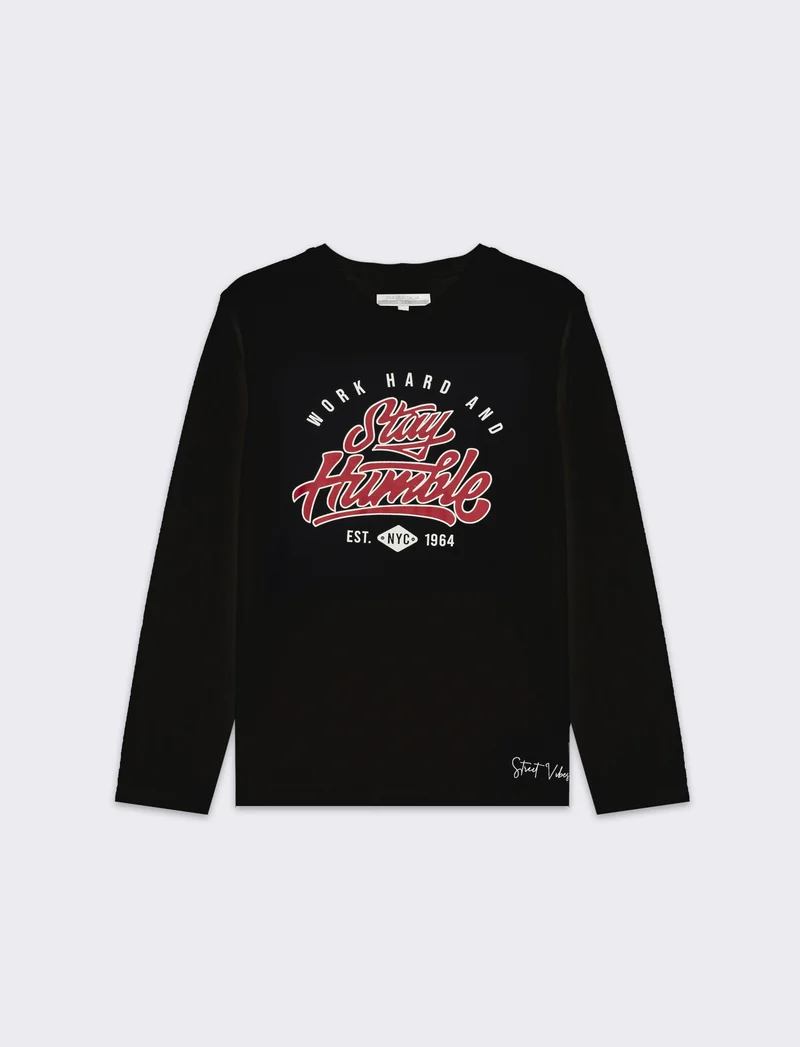 T-shirt in jersey con stampa da bambino - Nero