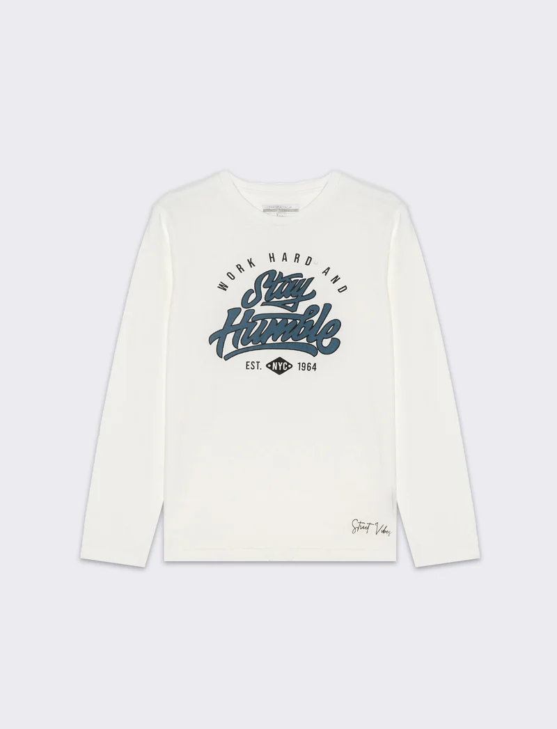T-shirt in jersey con stampa da bambino - Bianco latte