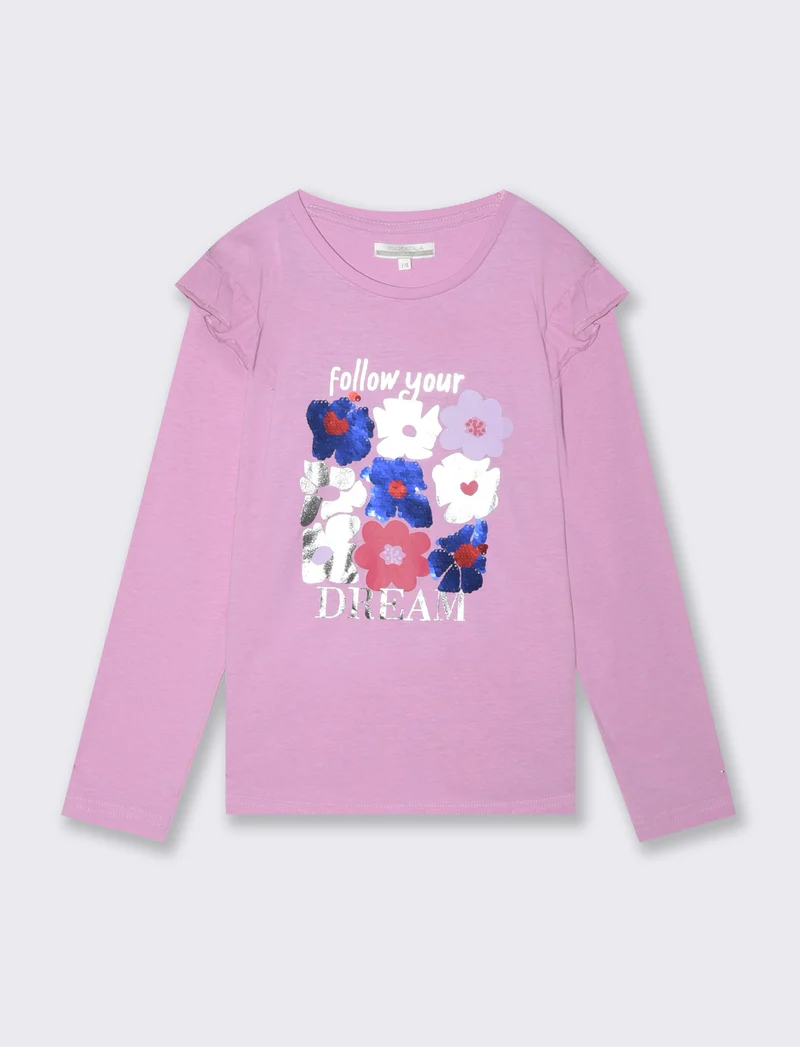 T-shirt con stampa e paillettes da bambina - Rosa