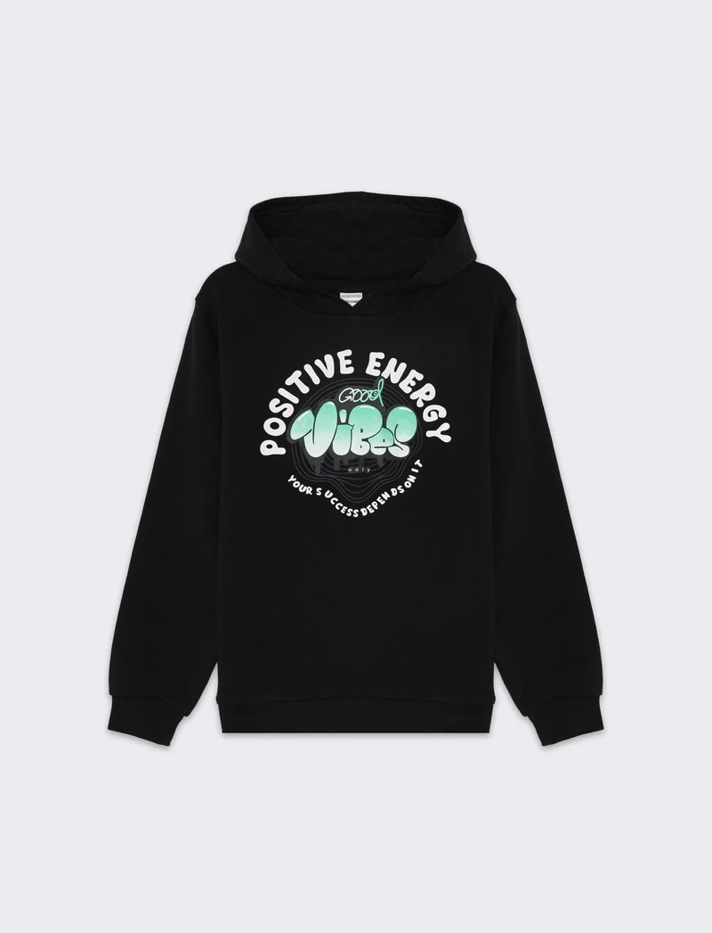 Felpa chiusa con cappuccio da bambino - Nero