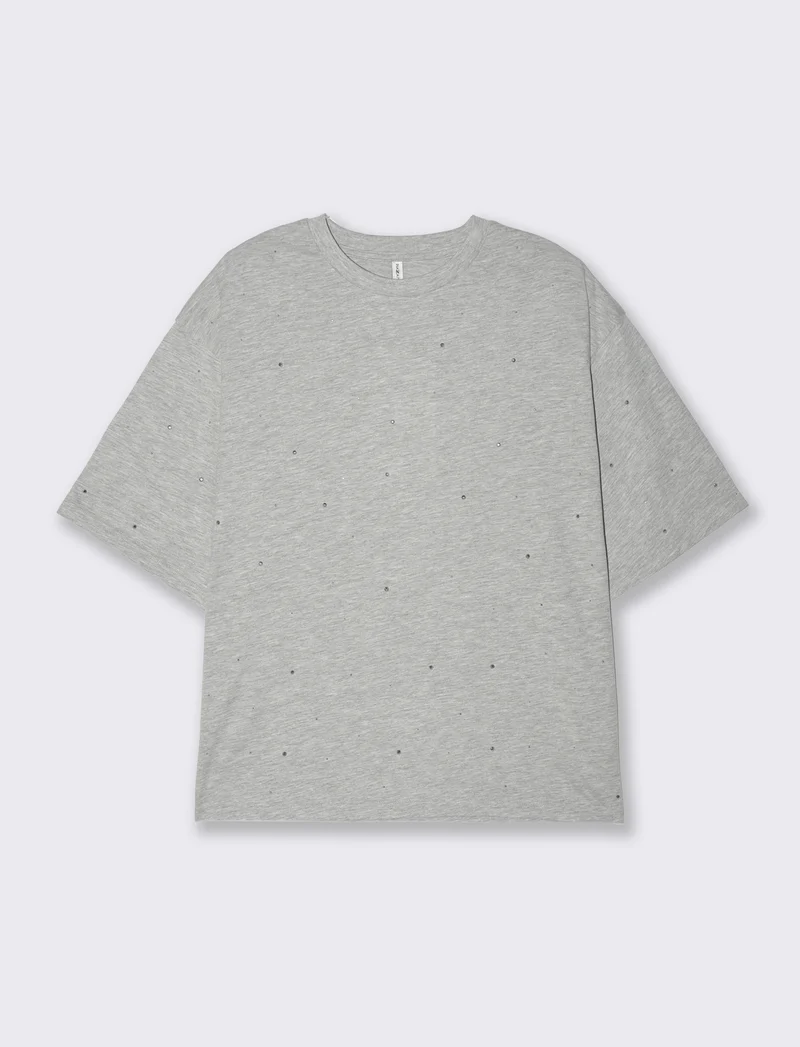 T-shirt con applicazioni da donna - Grigio chiaro