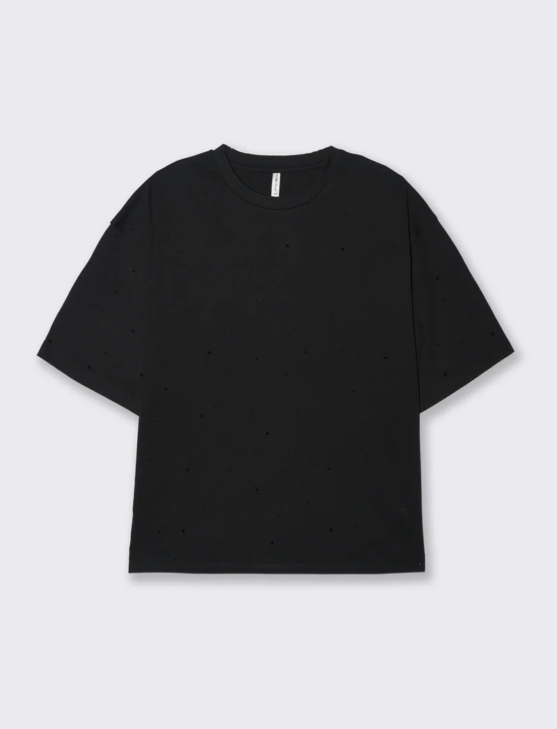 T-shirt con applicazioni da donna - Nero