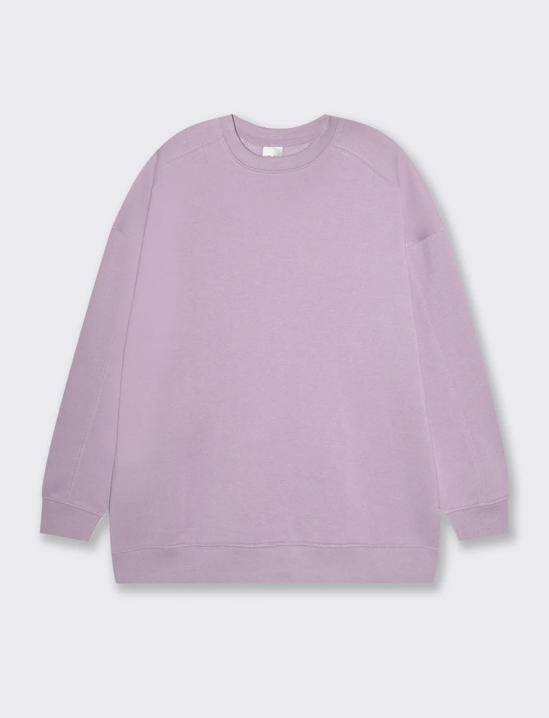 Felpa basic girocollo oversize da donna - Lilla
