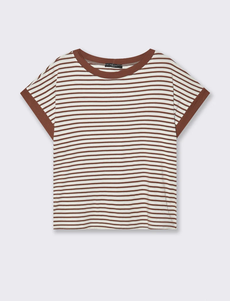 tshirt in viscosa rigata - Beige