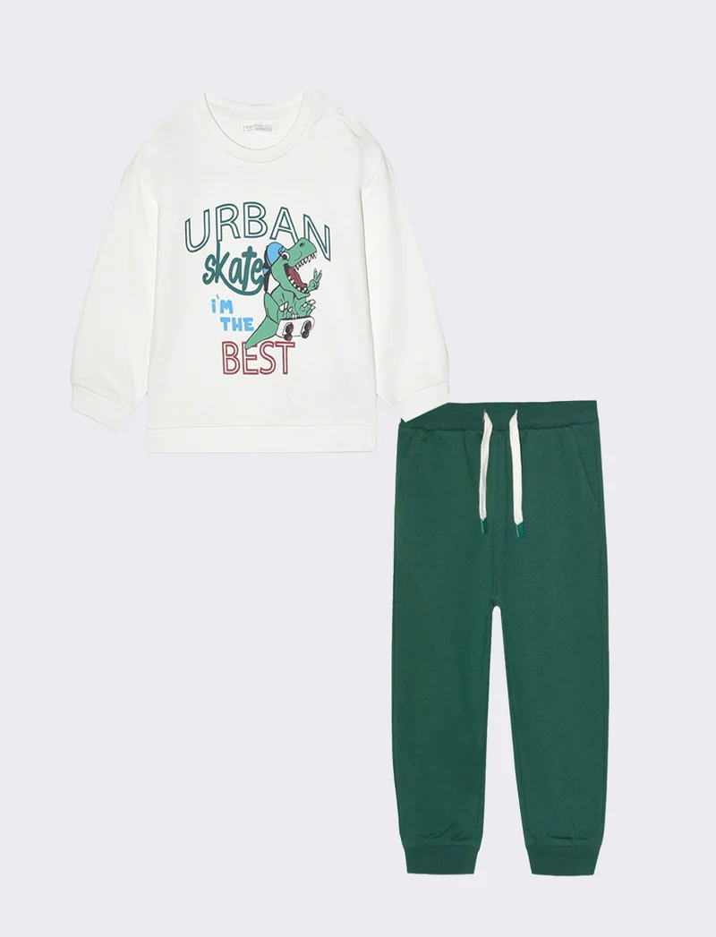 Tuta con felpa e jogger da neonato - Bianco latte