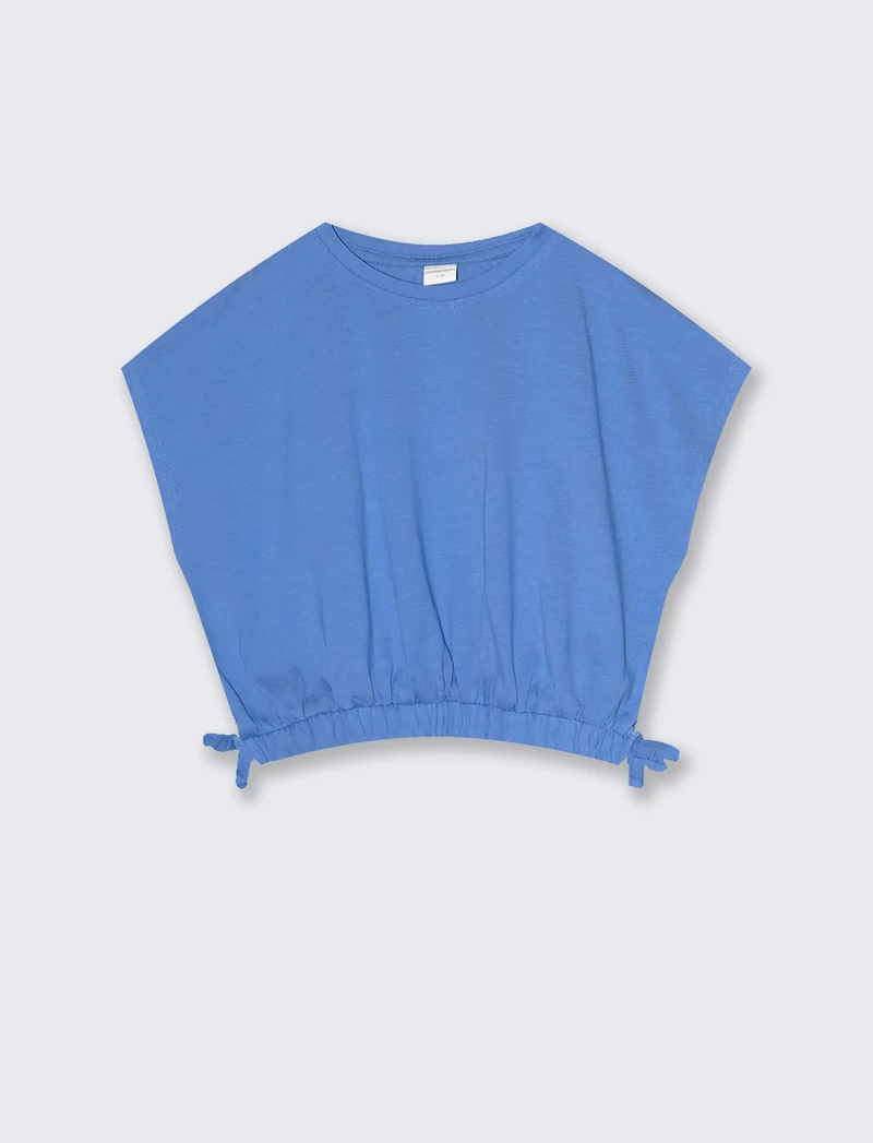 T-shirt estiva bambina con rouches - Azzurro cielo