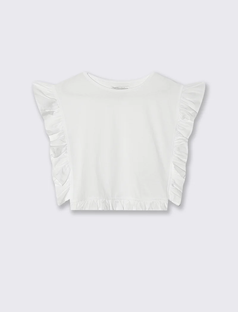 T-shirt da bambina con rouches e arricci - Bianco