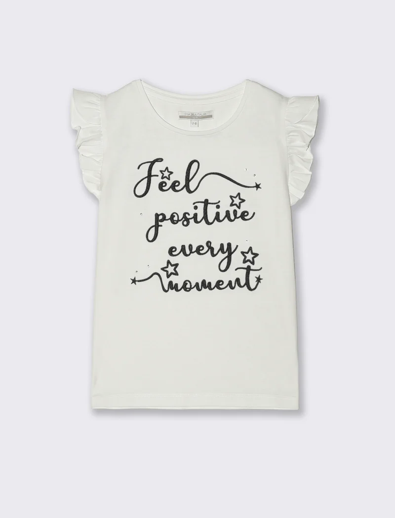 T-shirt bambina in cotone con ricamo - Bianco