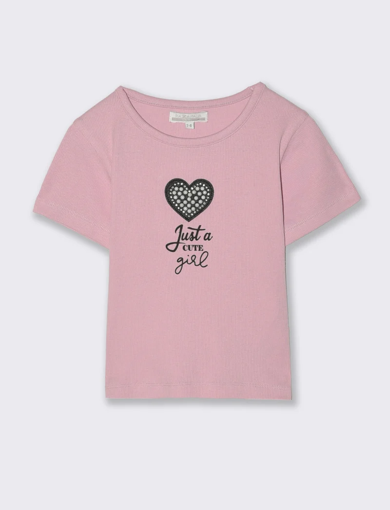 T-shirt mezza manica in costina bambina - Rosa