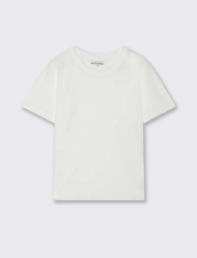 T-shirt piquet girocollo mezza manica - Bianco