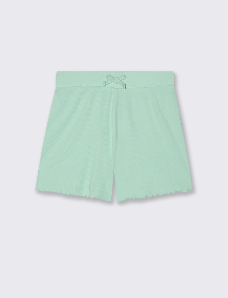 Short in costina elastica con fiocchetto - Verde acqua