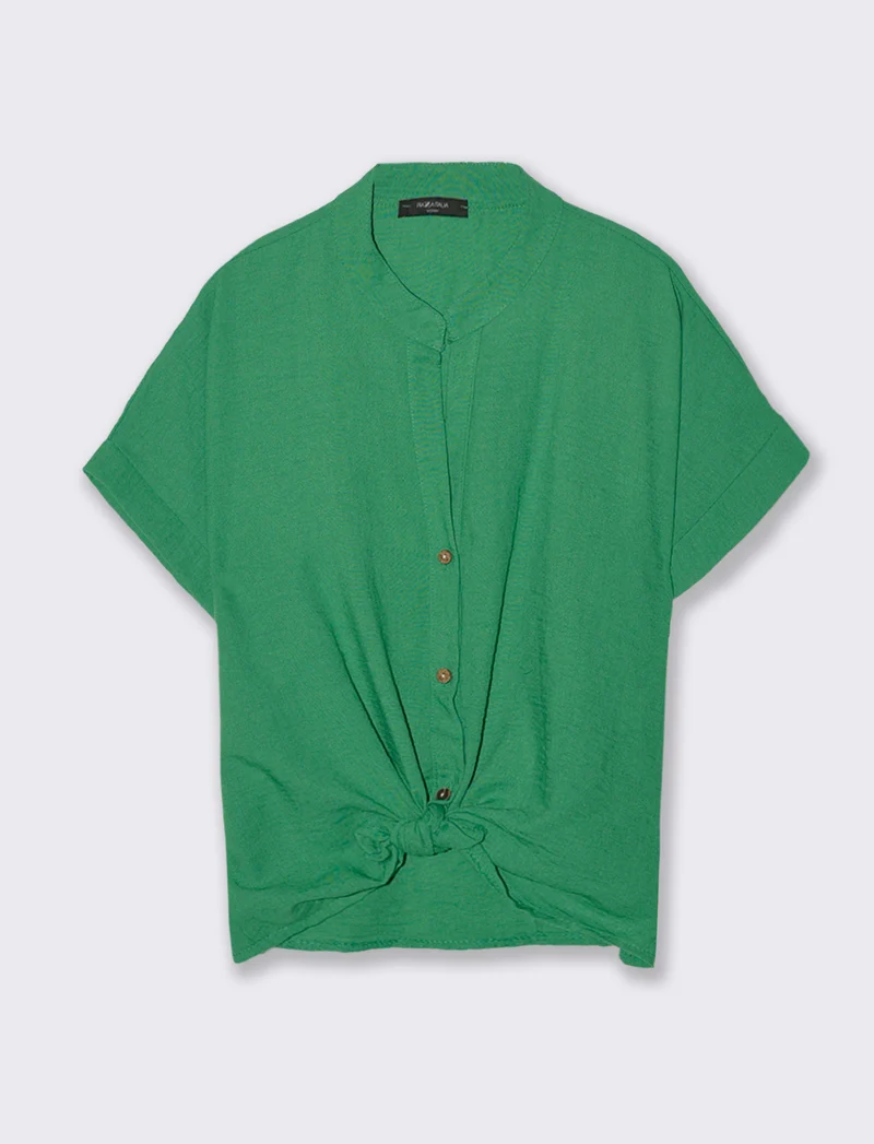 Camicia mezza manica collo coreana - Verde