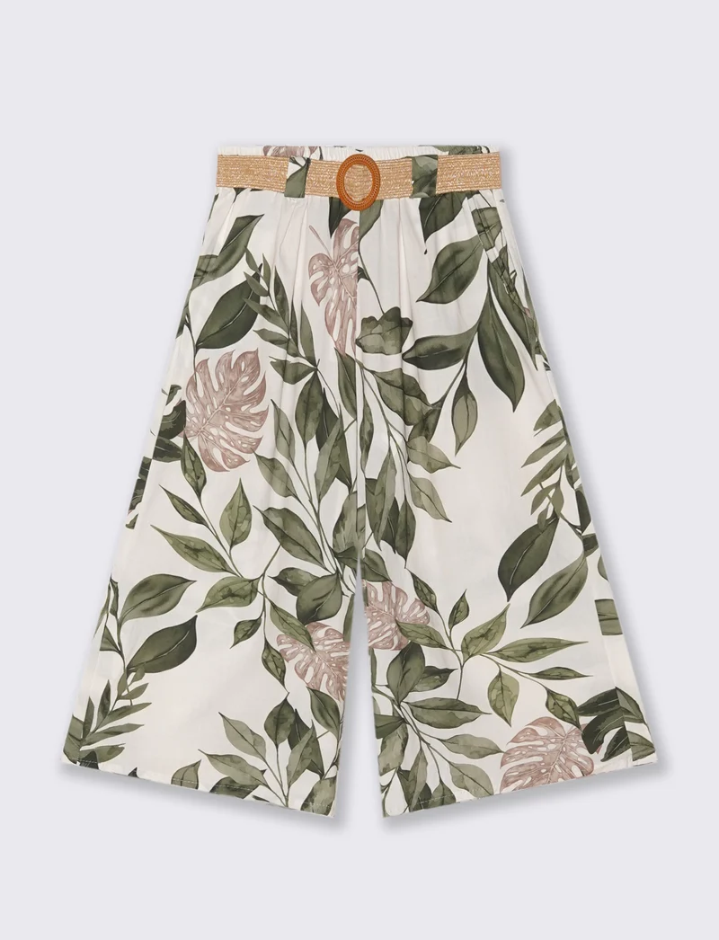 Pantalone in cotone stampato con cintura - var 3