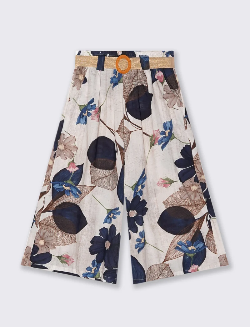 Pantalone in cotone stampato con cintura - var 2