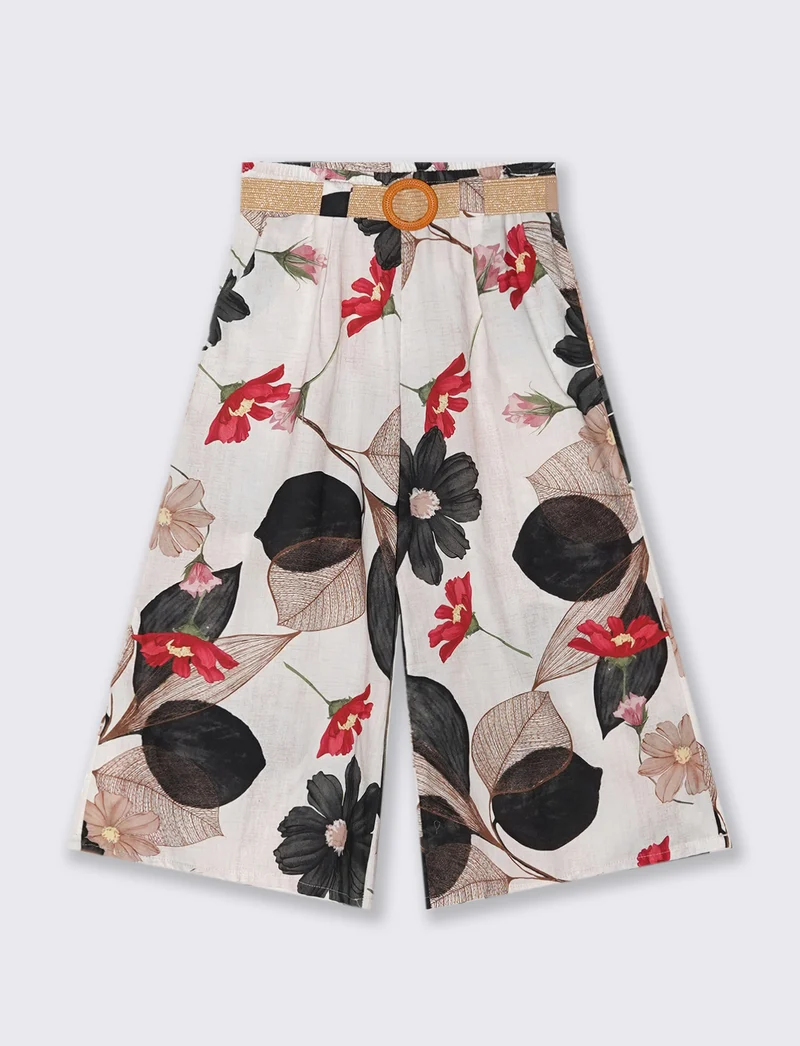 Pantalone in cotone stampato con cintura - var 1