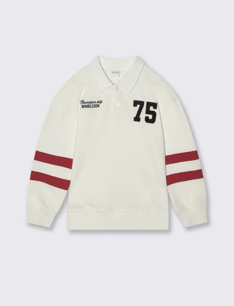 Felpa polo oversize con patch e ricami - Bianco latte