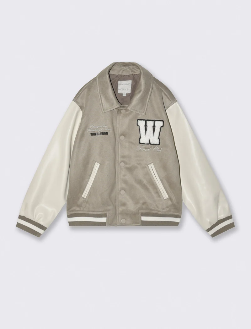 Bomber varsity oversize con zip e patch - Grigio tortora
